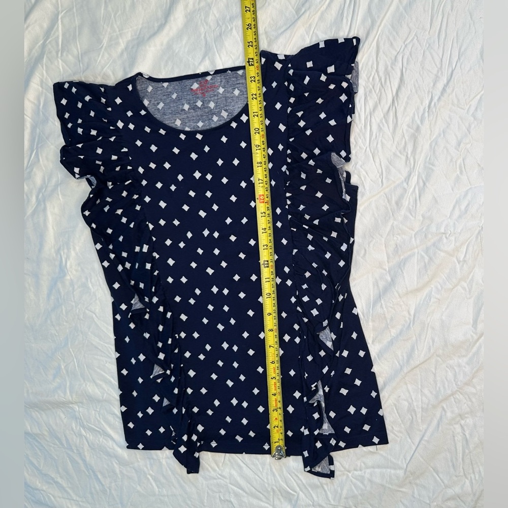 Vineyard Vines Ruffle Sleeve Cotton Top Navy White Dot Print Size M - Picture 9 of 11